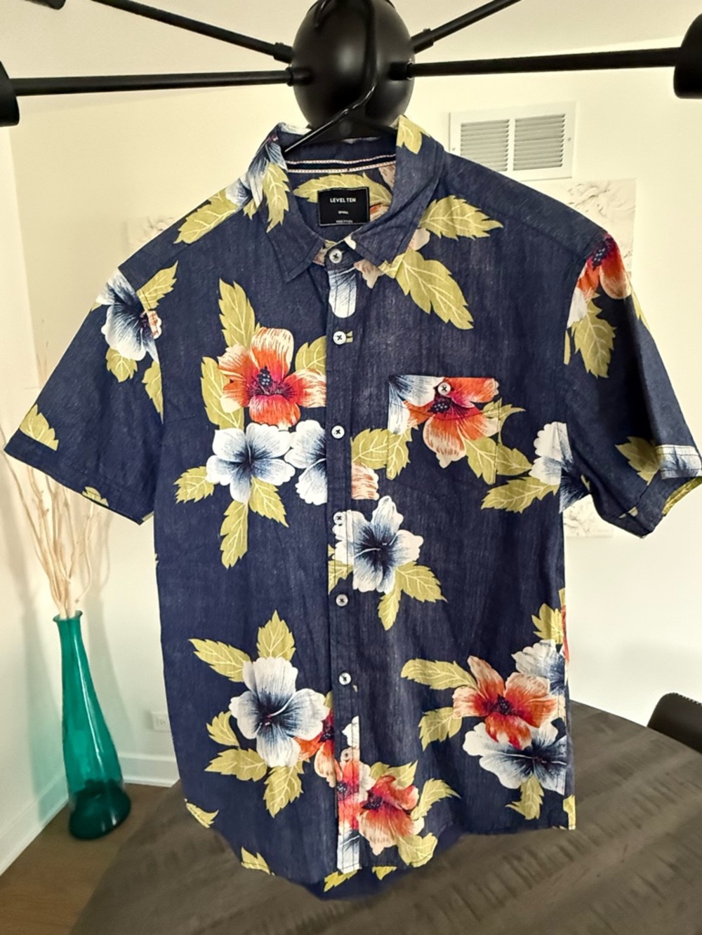 LEVEL TEN Navy Floral Short-Sleeve Camp Shirt